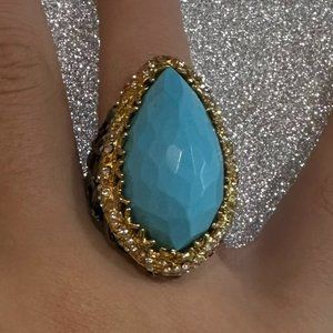 ALEXIS BITTAR 'Elements' Gold Turquoise Gunmetal Crystal Woven Ring Size 8